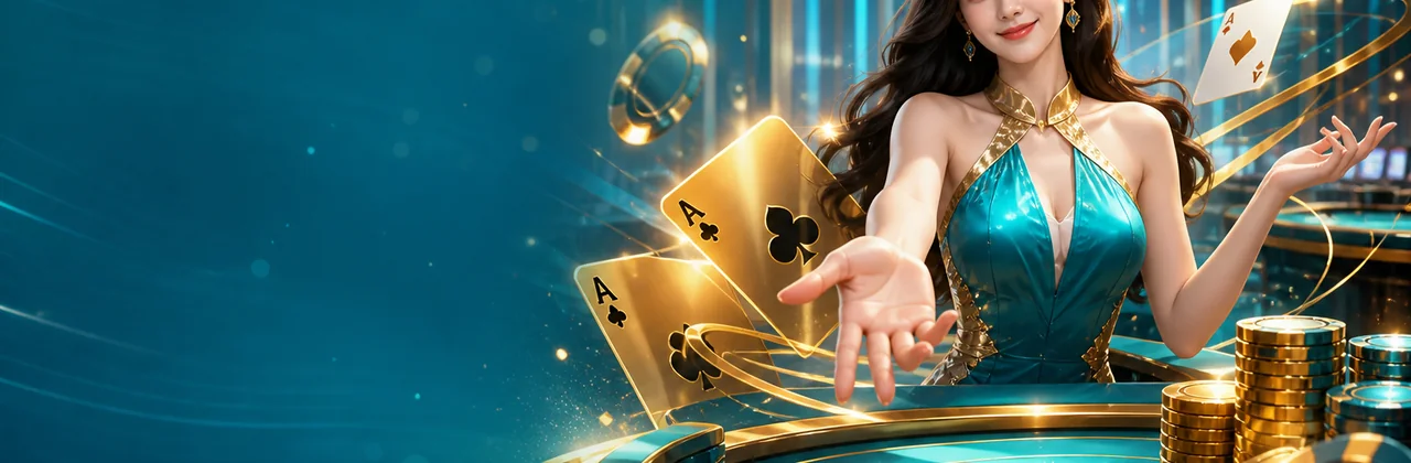 Sảnh棋牌 trực tuyến với lá bài và chip phát sáng